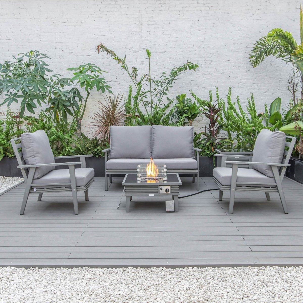 Walbrooke Aluminum Patio Conversation With Slats Design Fire Pit Table & Tank Holder