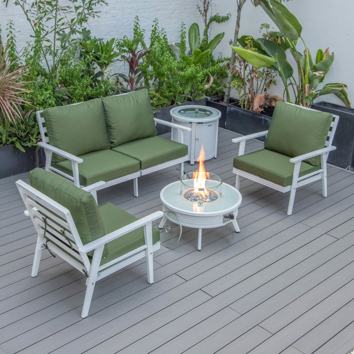 Walbrooke Aluminum Patio Conversation With Slats Design Fire Pit Table & Tank Holder