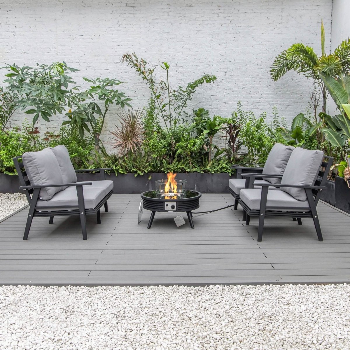 Walbrooke Aluminum Patio Conversation With Slats Design Fire Pit Table & Tank Holder