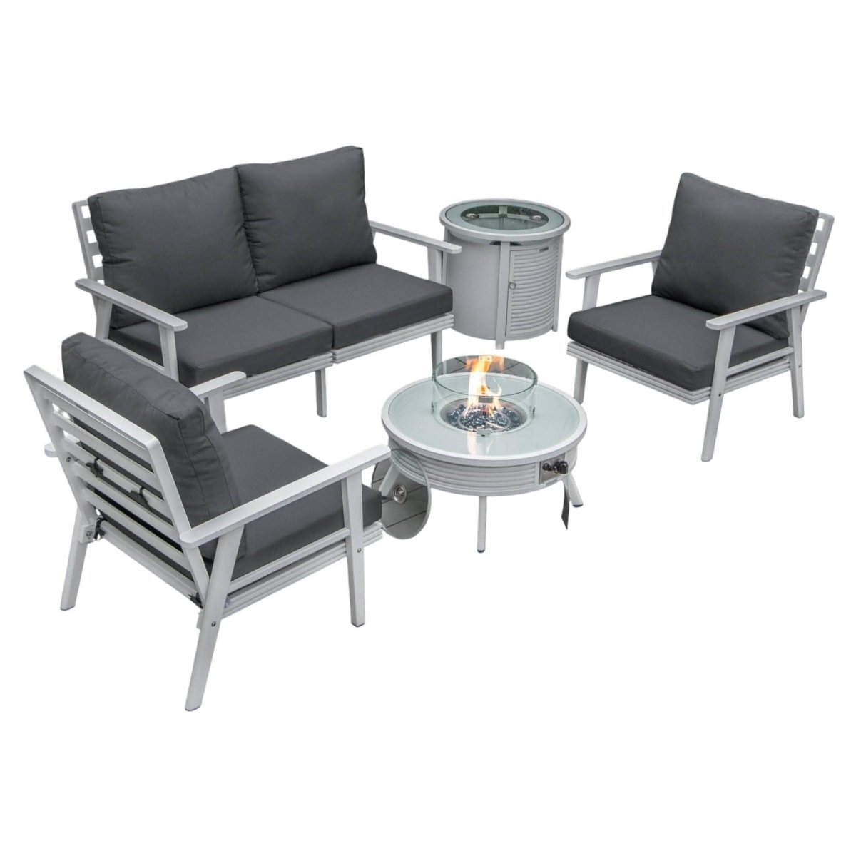 Walbrooke Aluminum Patio Conversation With Slats Design Fire Pit Table & Tank Holder