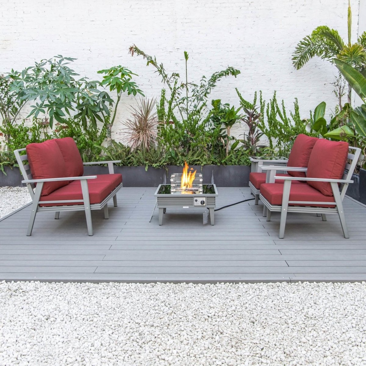 Walbrooke Aluminum Patio Conversation With Slats Design Fire Pit Table & Tank Holder