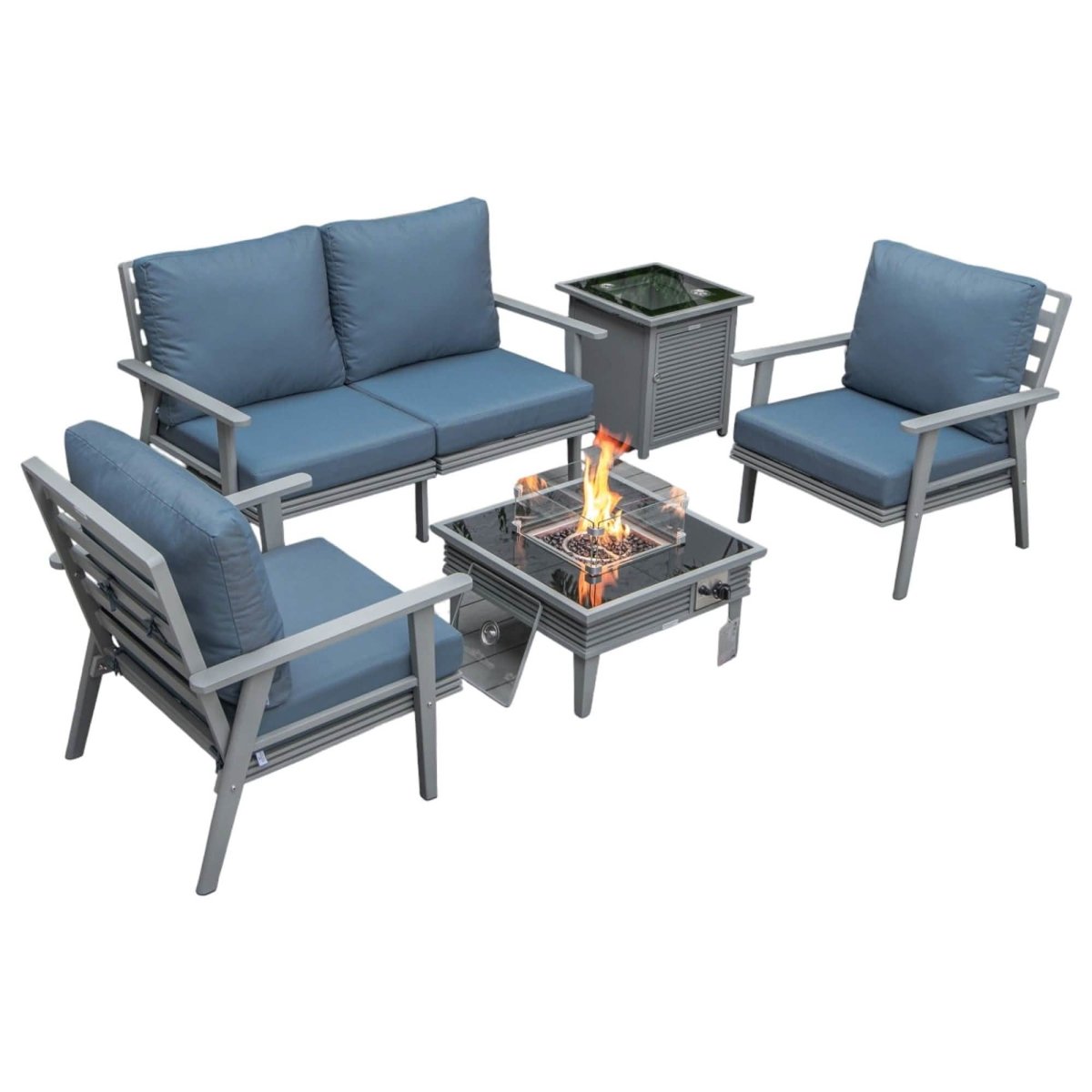 Walbrooke Aluminum Patio Conversation With Slats Design Fire Pit Table & Tank Holder