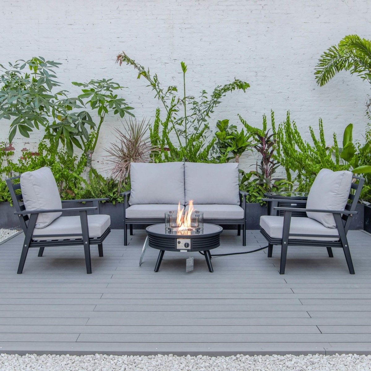 Walbrooke Aluminum Patio Conversation With Slats Design Fire Pit Table & Tank Holder