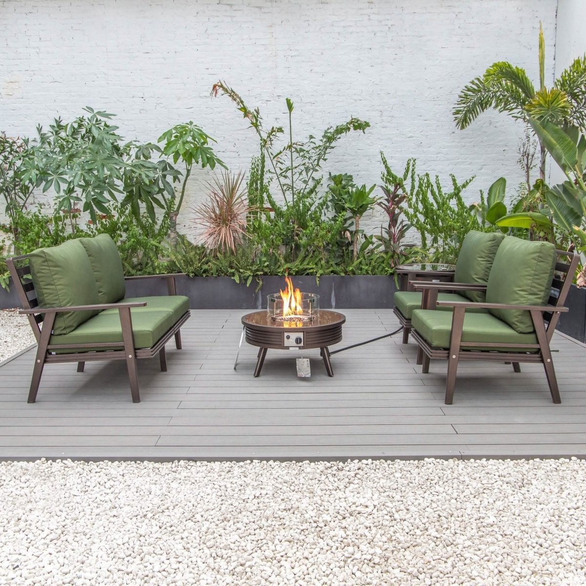 Walbrooke Aluminum Patio Conversation With Slats Design Fire Pit Table & Tank Holder