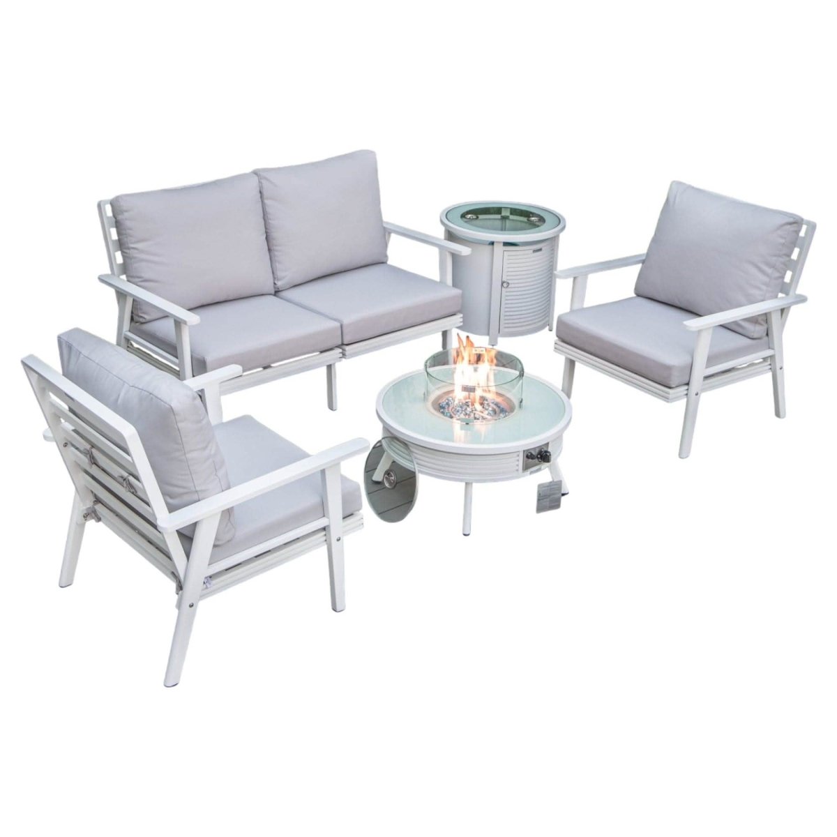 Walbrooke Aluminum Patio Conversation With Slats Design Fire Pit Table & Tank Holder