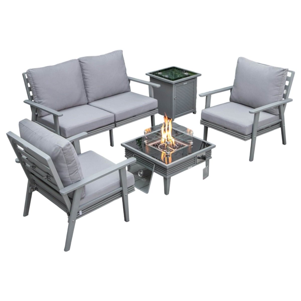 Walbrooke Aluminum Patio Conversation With Slats Design Fire Pit Table & Tank Holder
