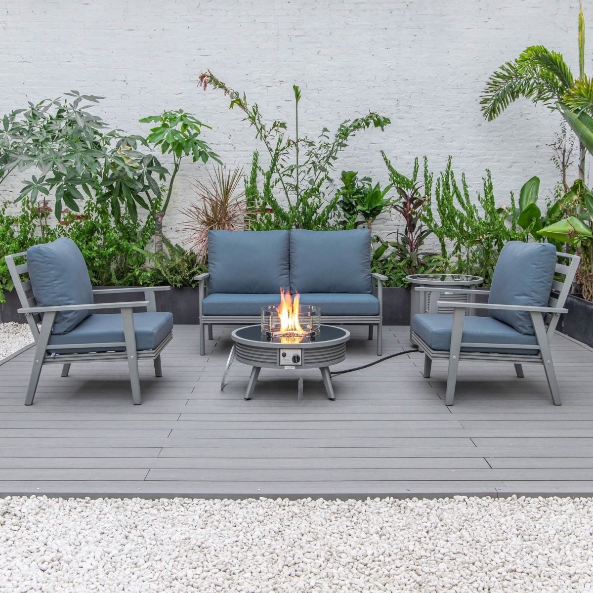Walbrooke Aluminum Patio Conversation With Slats Design Fire Pit Table & Tank Holder