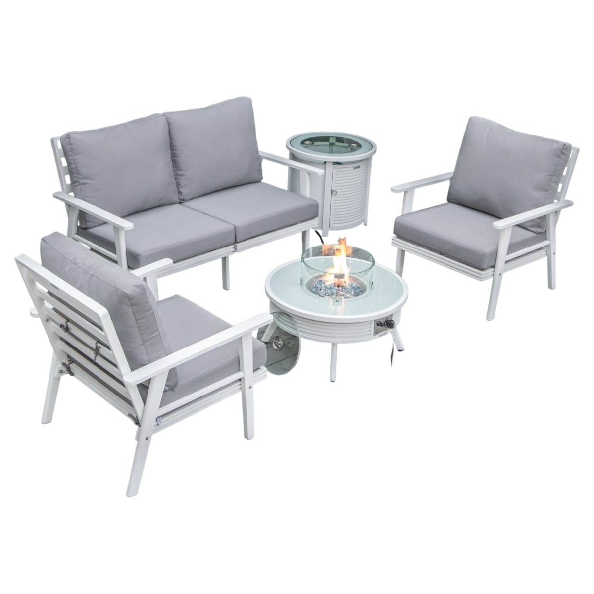Walbrooke Aluminum Patio Conversation With Slats Design Fire Pit Table & Tank Holder