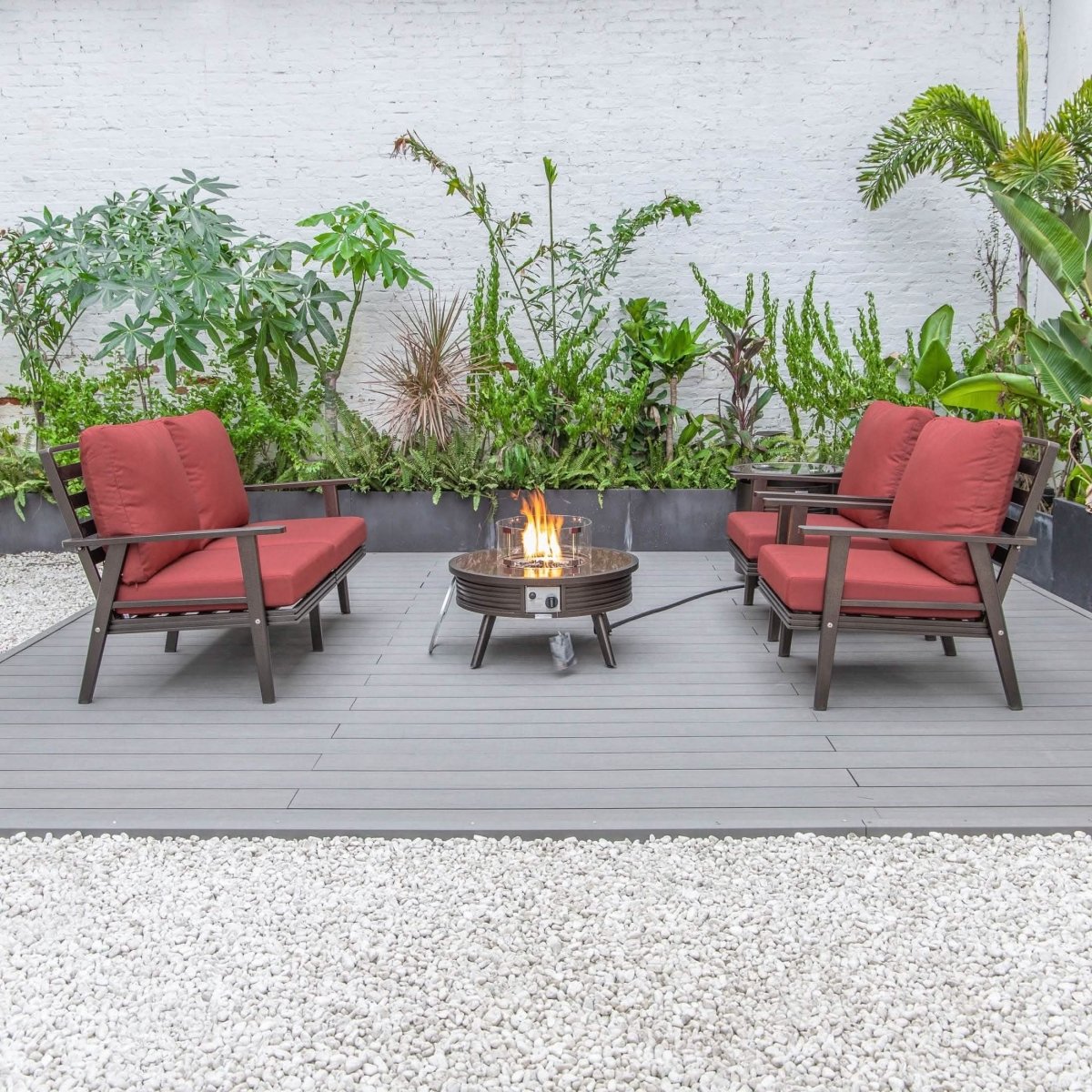 Walbrooke Aluminum Patio Conversation With Slats Design Fire Pit Table & Tank Holder