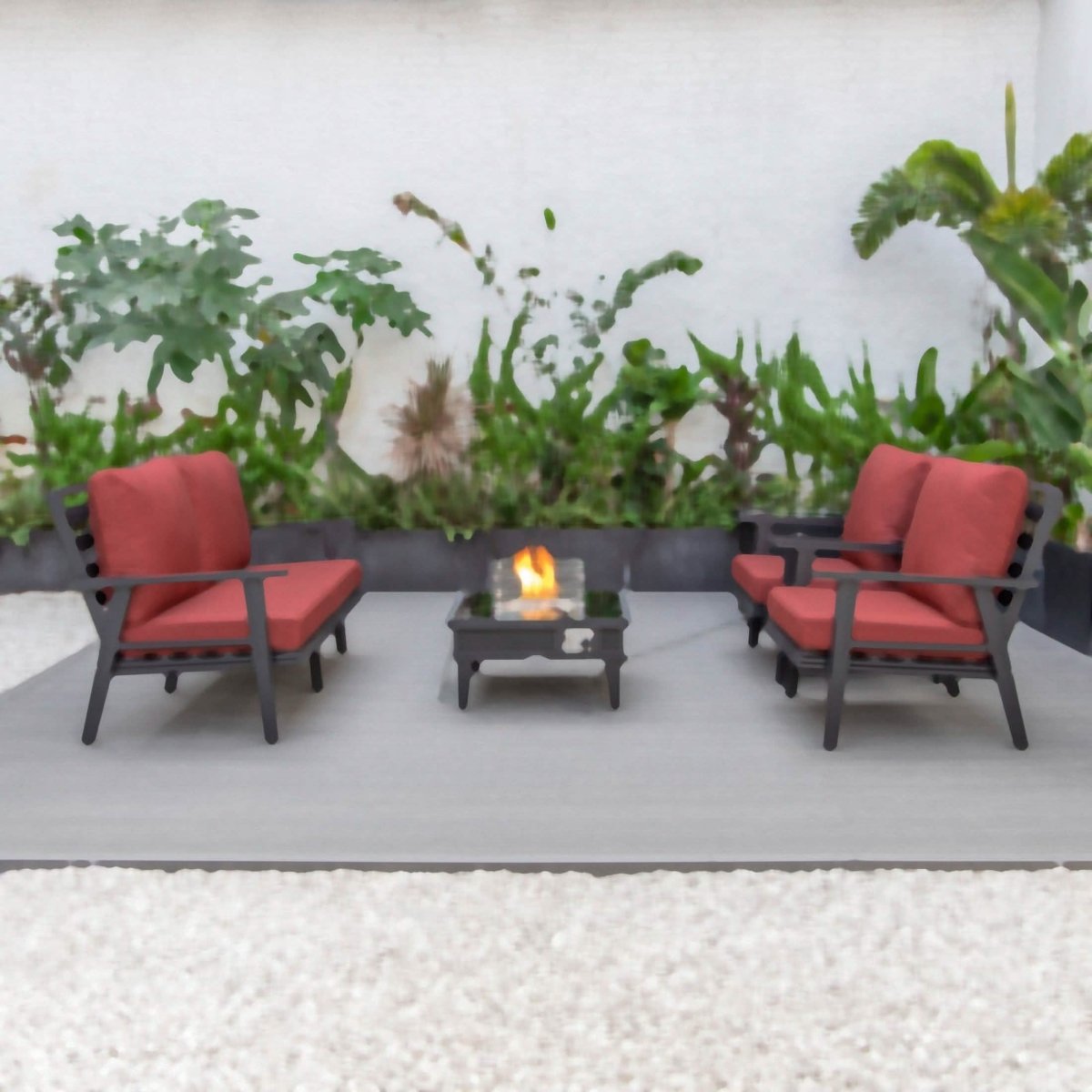 Walbrooke Aluminum Patio Conversation With Slats Design Fire Pit Table & Tank Holder
