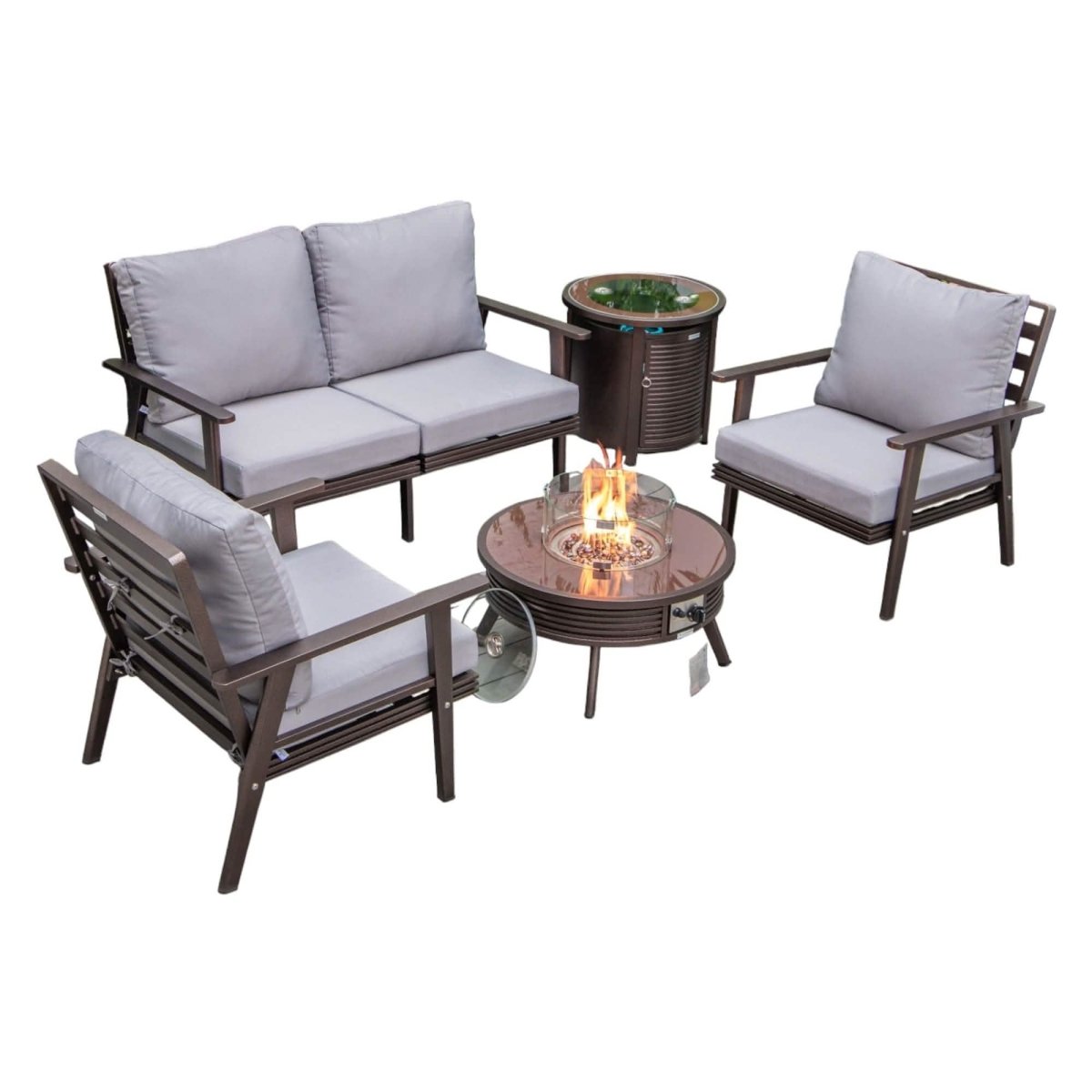 Walbrooke Aluminum Patio Conversation With Slats Design Fire Pit Table & Tank Holder