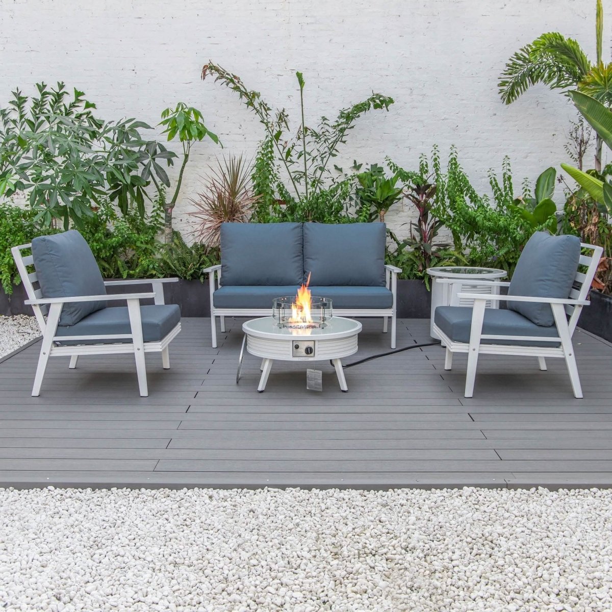 Walbrooke Aluminum Patio Conversation With Slats Design Fire Pit Table & Tank Holder