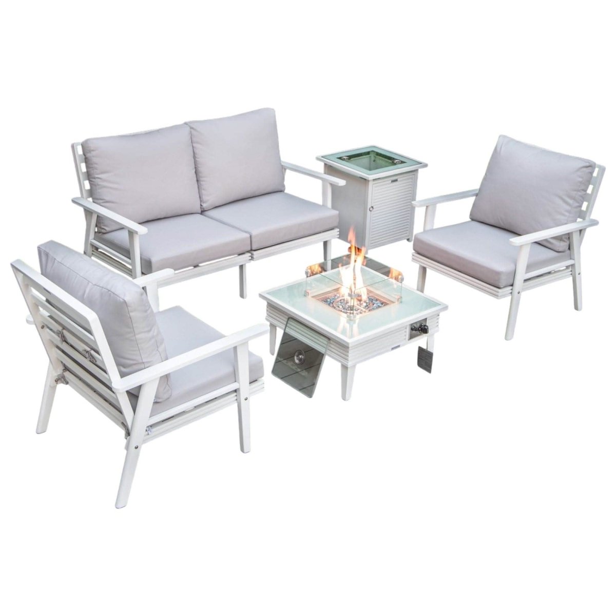 Walbrooke Aluminum Patio Conversation With Slats Design Fire Pit Table & Tank Holder