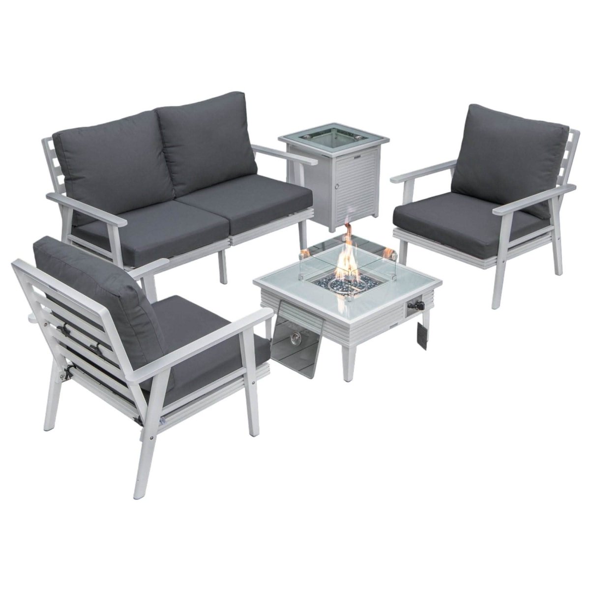 Walbrooke Aluminum Patio Conversation With Slats Design Fire Pit Table & Tank Holder