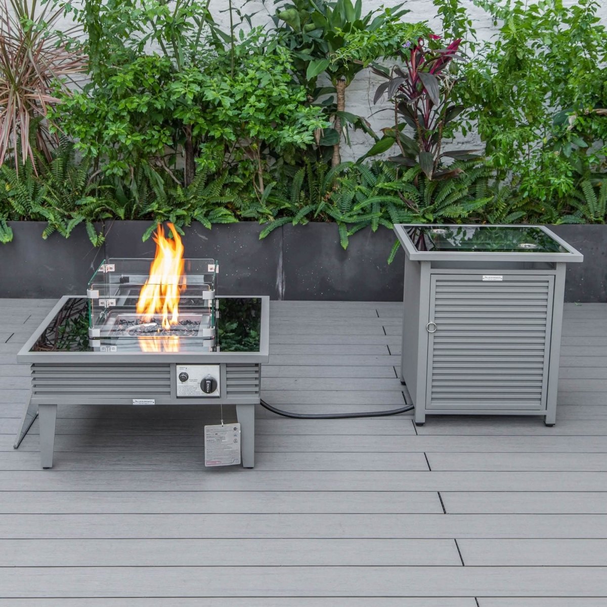 Walbrooke Aluminum Patio Conversation With Slats Design Fire Pit Table & Tank Holder