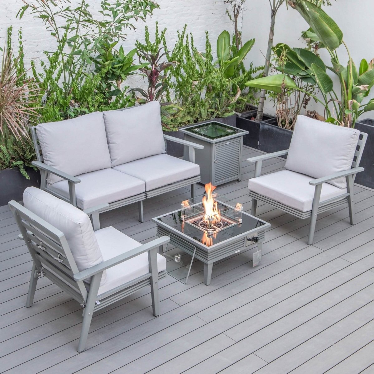 Walbrooke Aluminum Patio Conversation With Slats Design Fire Pit Table & Tank Holder