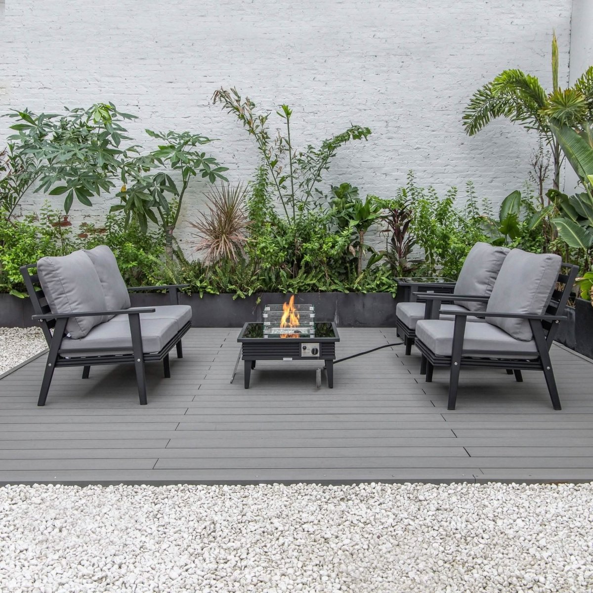 Walbrooke Aluminum Patio Conversation With Slats Design Fire Pit Table & Tank Holder