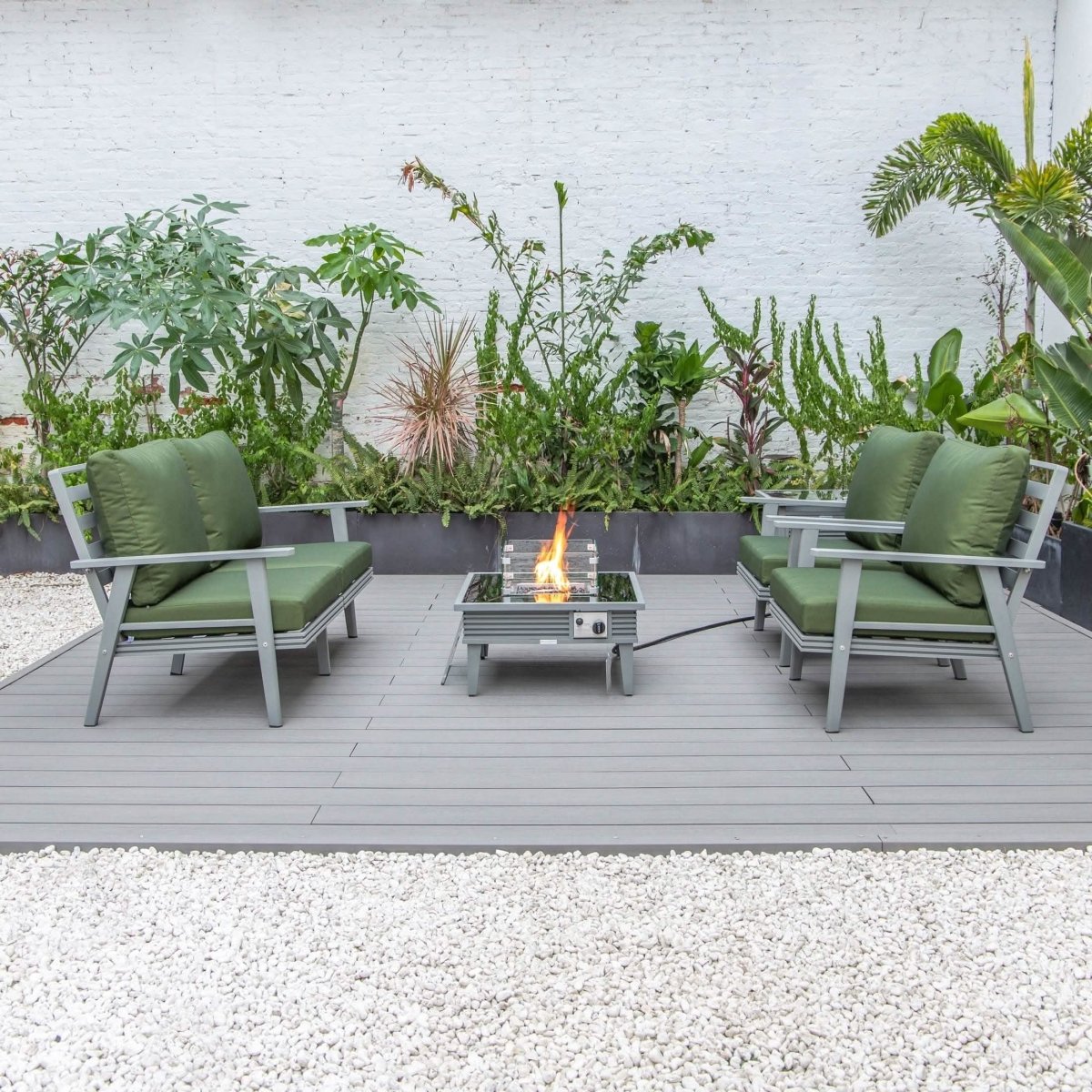 Walbrooke Aluminum Patio Conversation With Slats Design Fire Pit Table & Tank Holder