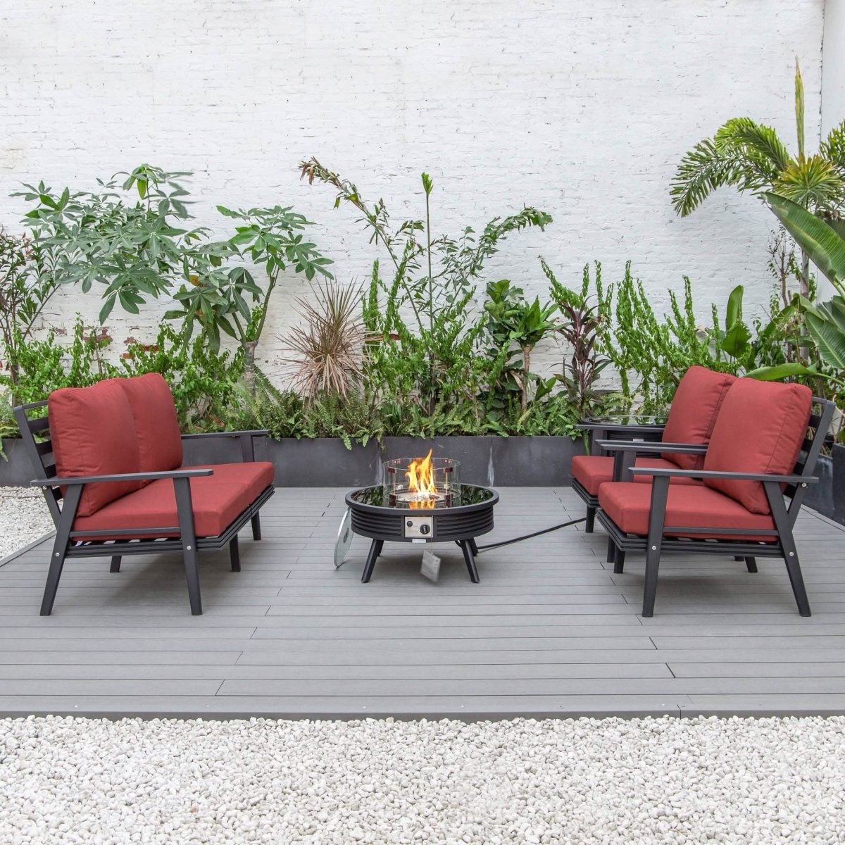 Walbrooke Aluminum Patio Conversation With Slats Design Fire Pit Table & Tank Holder