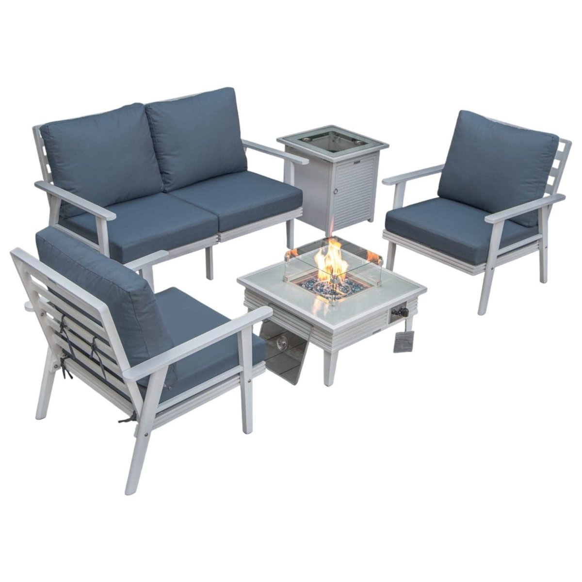 Walbrooke Aluminum Patio Conversation With Slats Design Fire Pit Table & Tank Holder