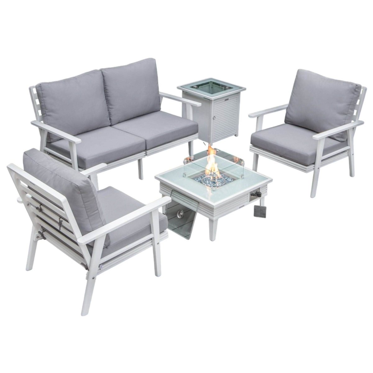 Walbrooke Aluminum Patio Conversation With Slats Design Fire Pit Table & Tank Holder