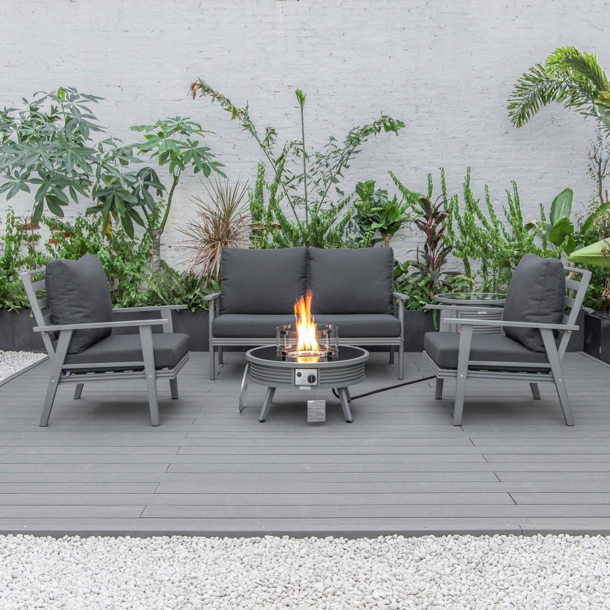 Walbrooke Aluminum Patio Conversation With Slats Design Fire Pit Table & Tank Holder