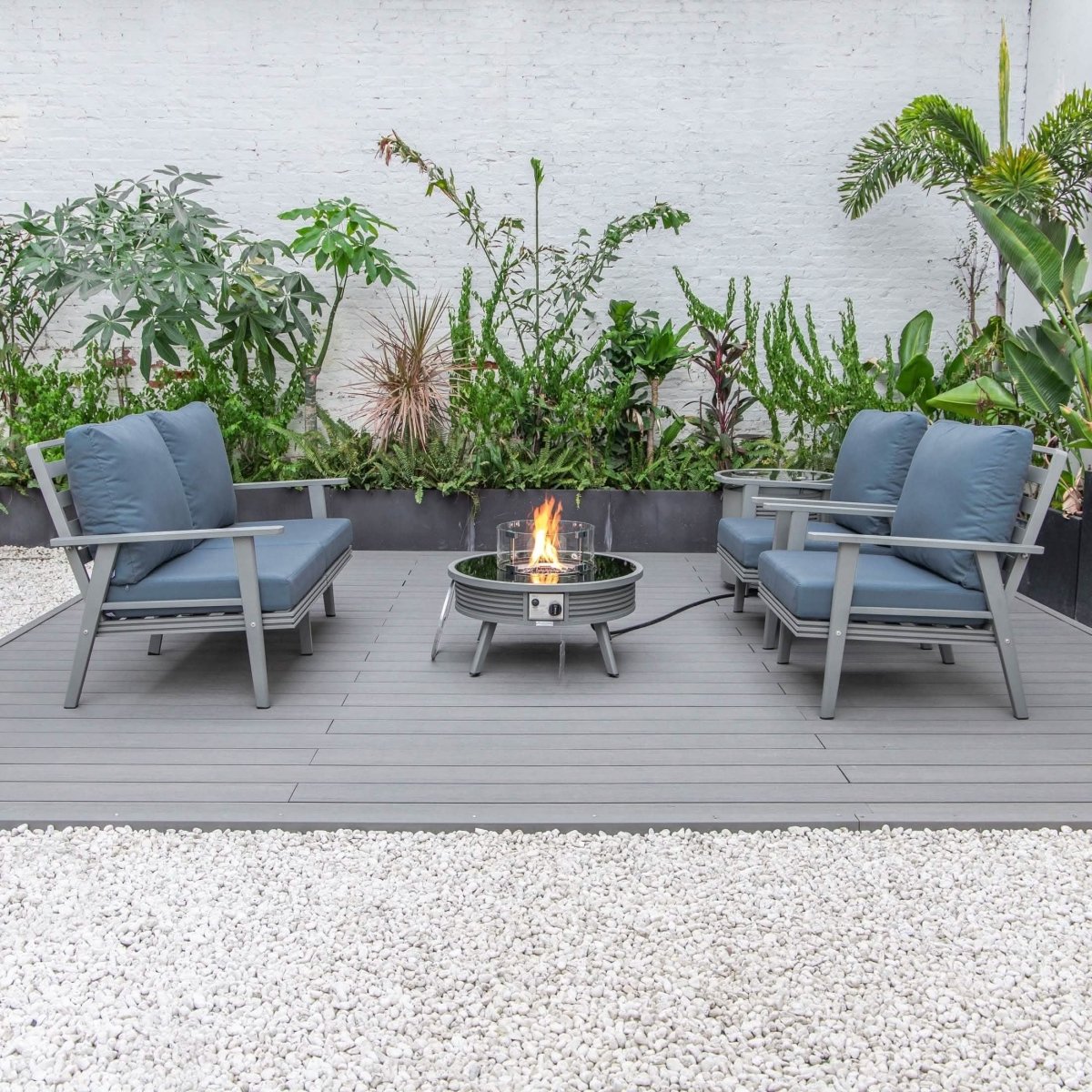 Walbrooke Aluminum Patio Conversation With Slats Design Fire Pit Table & Tank Holder