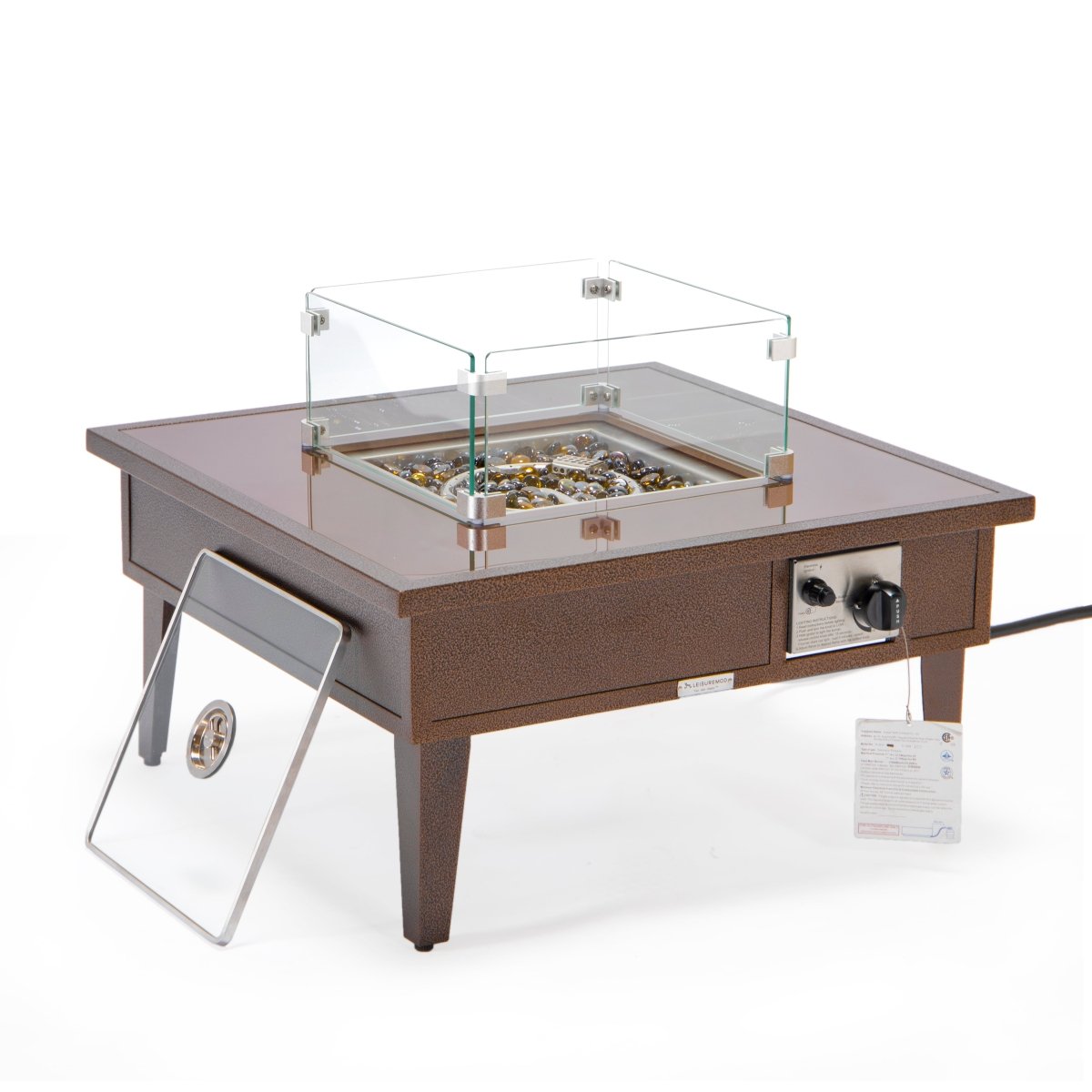 Walbrooke Modern Outdoor Square Fire Pit Table with Powder - Coated Aliuminum Frame Slats/Non Slats Design