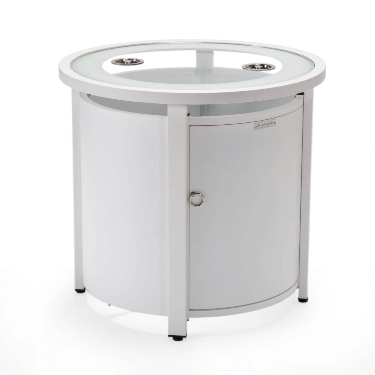 Walbrooke Modern Round Tank Holder Table with Tempered Glass Top and Powder Coated Aluminum Slats/Non Slats Design