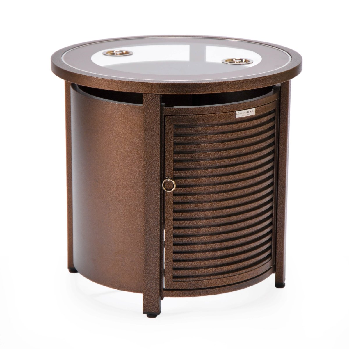 Walbrooke Modern Round Tank Holder Table with Tempered Glass Top and Powder Coated Aluminum Slats/Non Slats Design