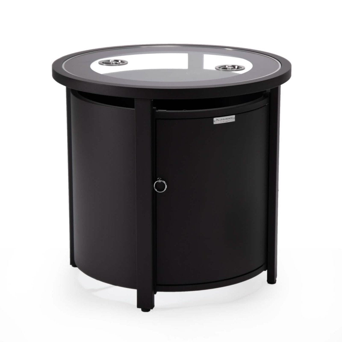 Walbrooke Modern Round Tank Holder Table with Tempered Glass Top and Powder Coated Aluminum Slats/Non Slats Design