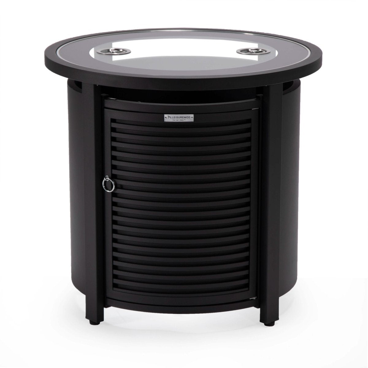 Walbrooke Modern Round Tank Holder Table with Tempered Glass Top and Powder Coated Aluminum Slats/Non Slats Design
