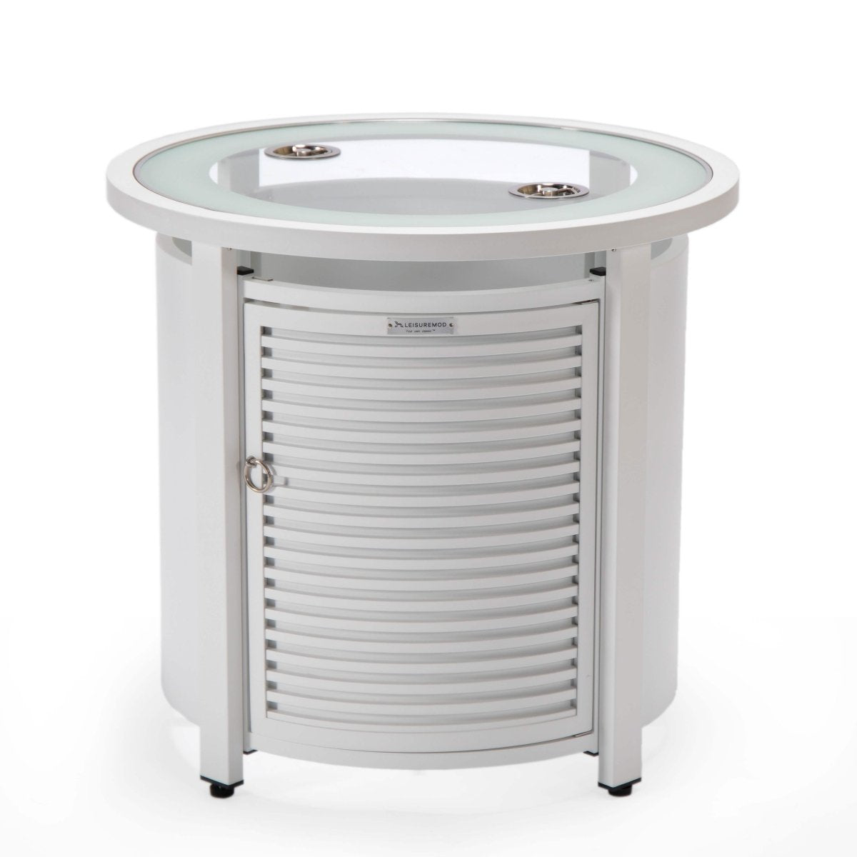 Walbrooke Modern Round Tank Holder Table with Tempered Glass Top and Powder Coated Aluminum Slats/Non Slats Design