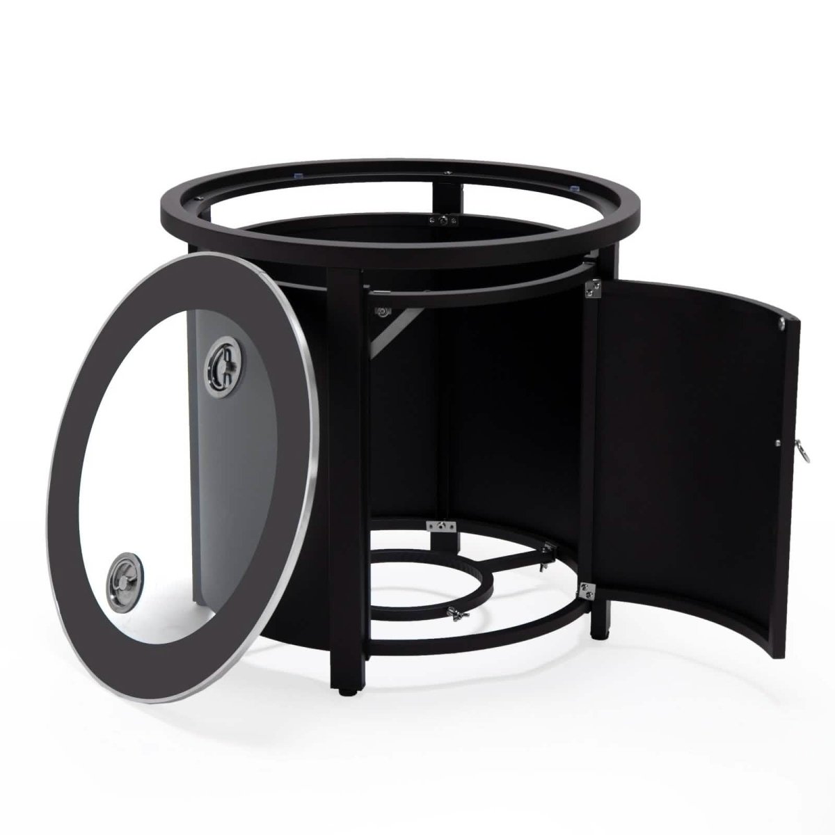 Walbrooke Modern Round Tank Holder Table with Tempered Glass Top and Powder Coated Aluminum Slats/Non Slats Design