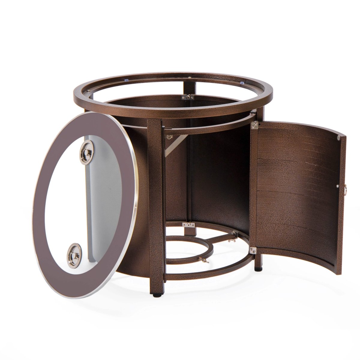 Walbrooke Modern Round Tank Holder Table with Tempered Glass Top and Powder Coated Aluminum Slats/Non Slats Design