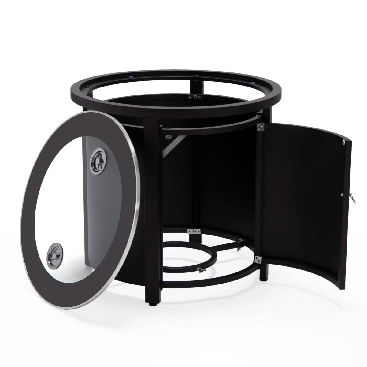 Walbrooke Modern Round Tank Holder Table with Tempered Glass Top and Powder Coated Aluminum Slats/Non Slats Design