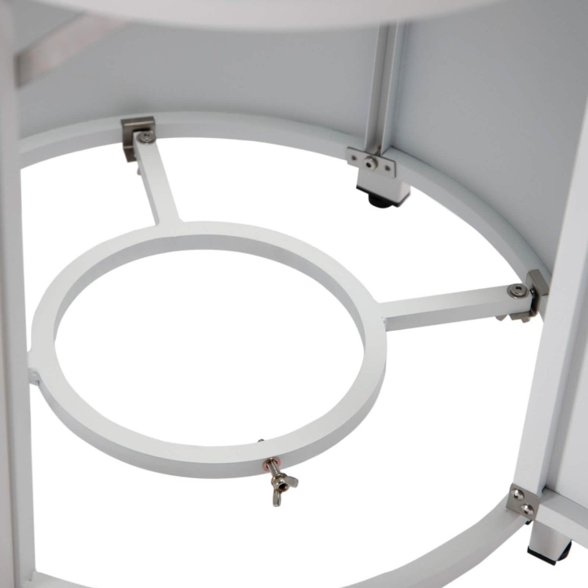 Walbrooke Modern Round Tank Holder Table with Tempered Glass Top and Powder Coated Aluminum Slats/Non Slats Design