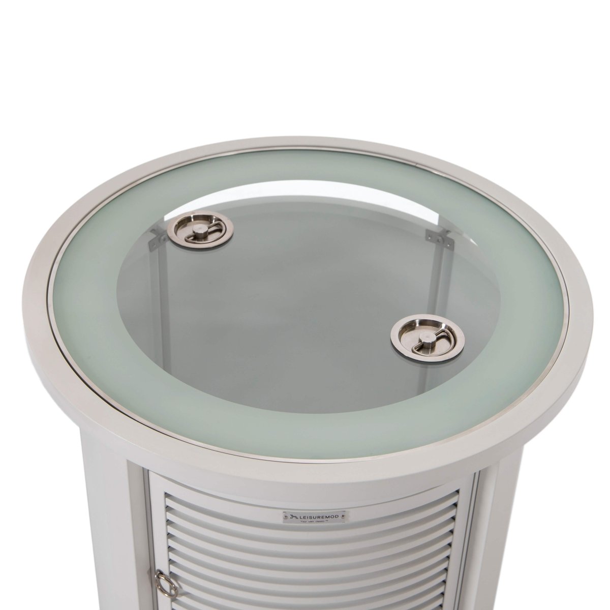 Walbrooke Modern Round Tank Holder Table with Tempered Glass Top and Powder Coated Aluminum Slats/Non Slats Design