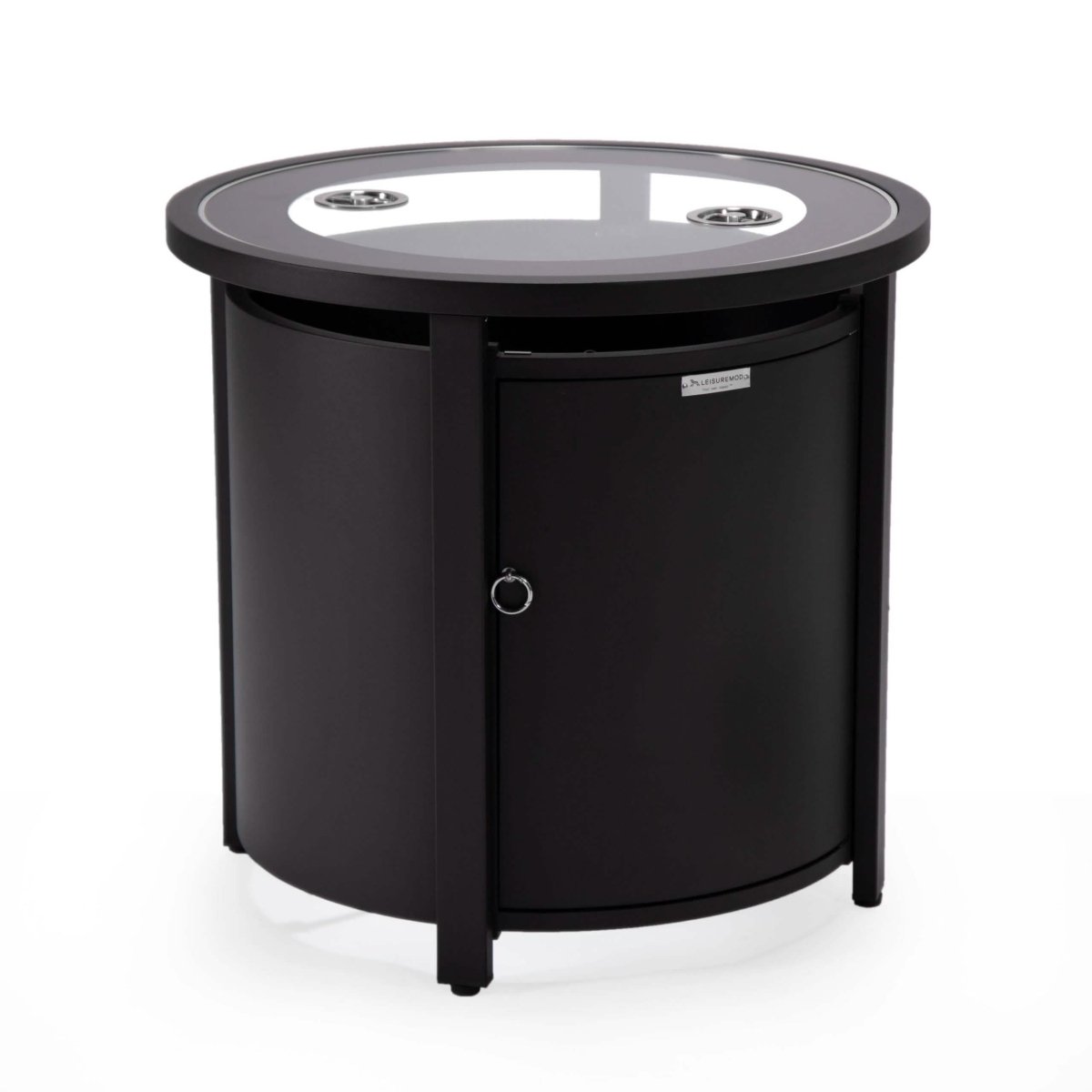 Walbrooke Modern Round Tank Holder Table with Tempered Glass Top and Powder Coated Aluminum Slats/Non Slats Design