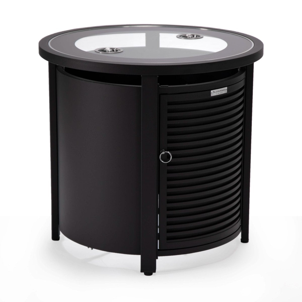 Walbrooke Modern Round Tank Holder Table with Tempered Glass Top and Powder Coated Aluminum Slats/Non Slats Design