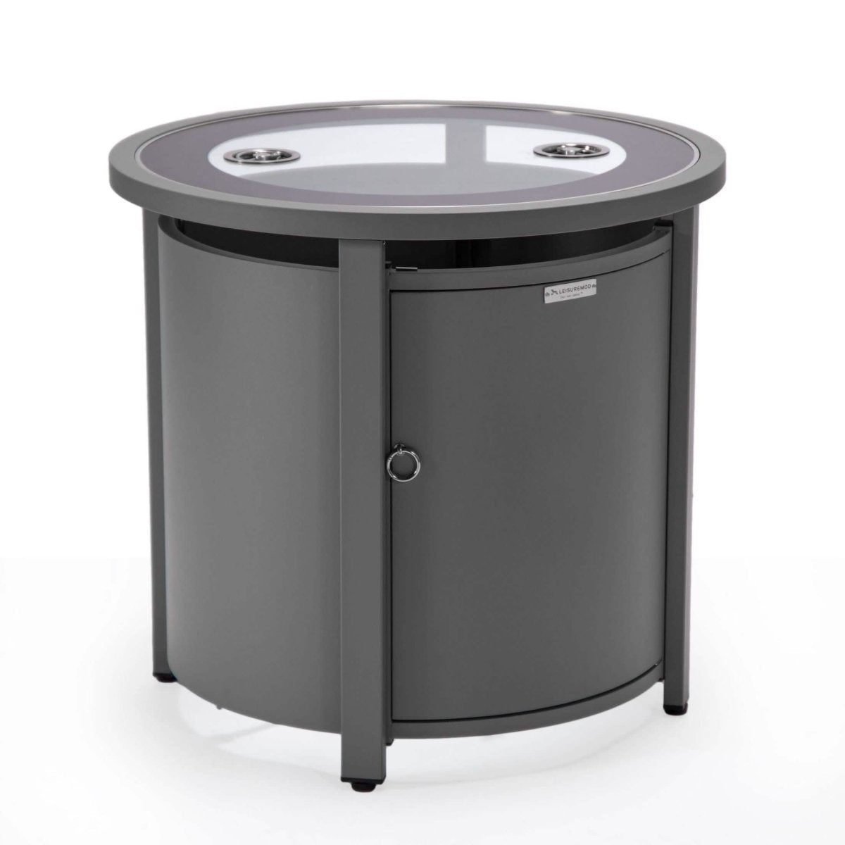 Walbrooke Modern Round Tank Holder Table with Tempered Glass Top and Powder Coated Aluminum Slats/Non Slats Design