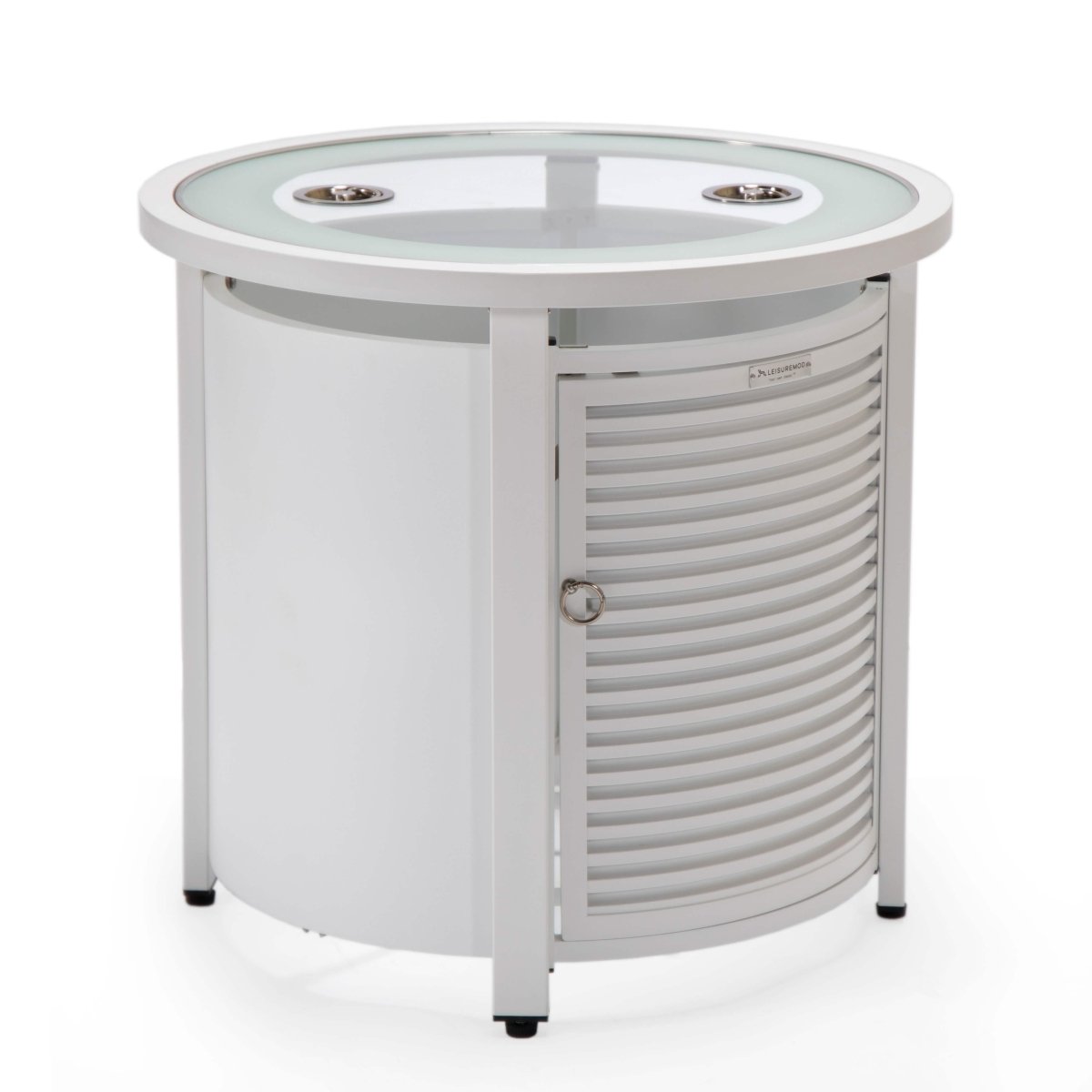 Walbrooke Modern Round Tank Holder Table with Tempered Glass Top and Powder Coated Aluminum Slats/Non Slats Design