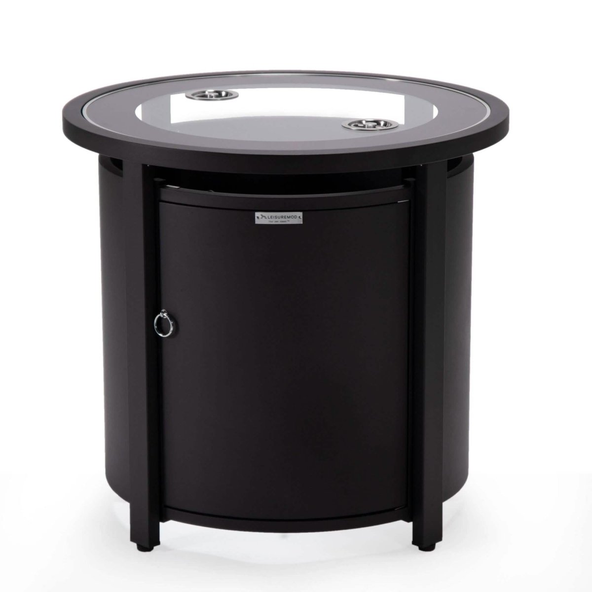 Walbrooke Modern Round Tank Holder Table with Tempered Glass Top and Powder Coated Aluminum Slats/Non Slats Design