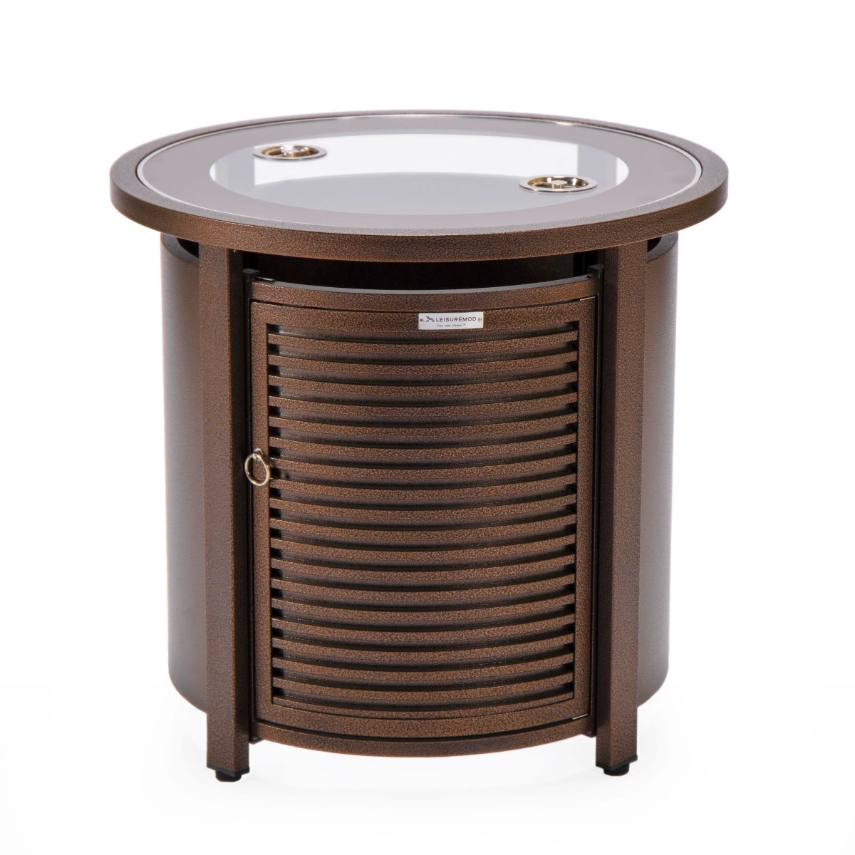 Walbrooke Modern Round Tank Holder Table with Tempered Glass Top and Powder Coated Aluminum Slats/Non Slats Design