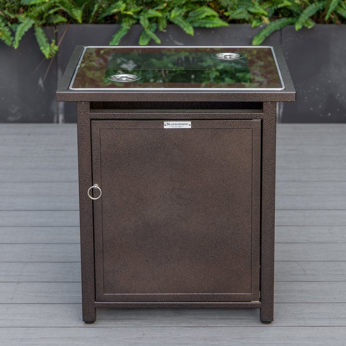 Walbrooke Modern Square Tank Holder Table with Tempered Glass Top and Powder Coated Aluminum Slats/Non Slats Design