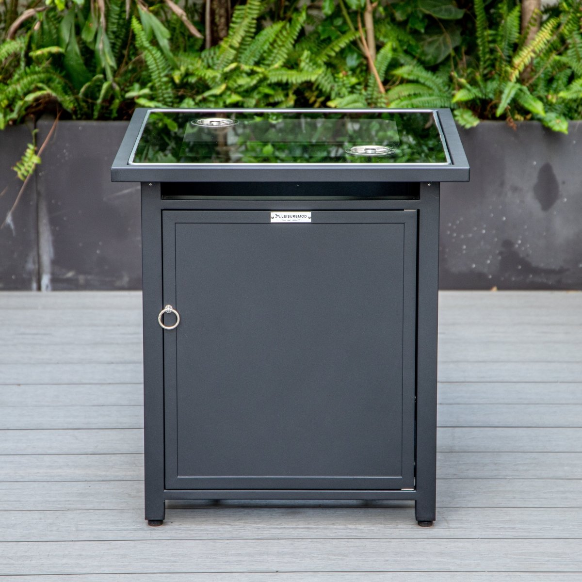 Walbrooke Modern Square Tank Holder Table with Tempered Glass Top and Powder Coated Aluminum Slats/Non Slats Design