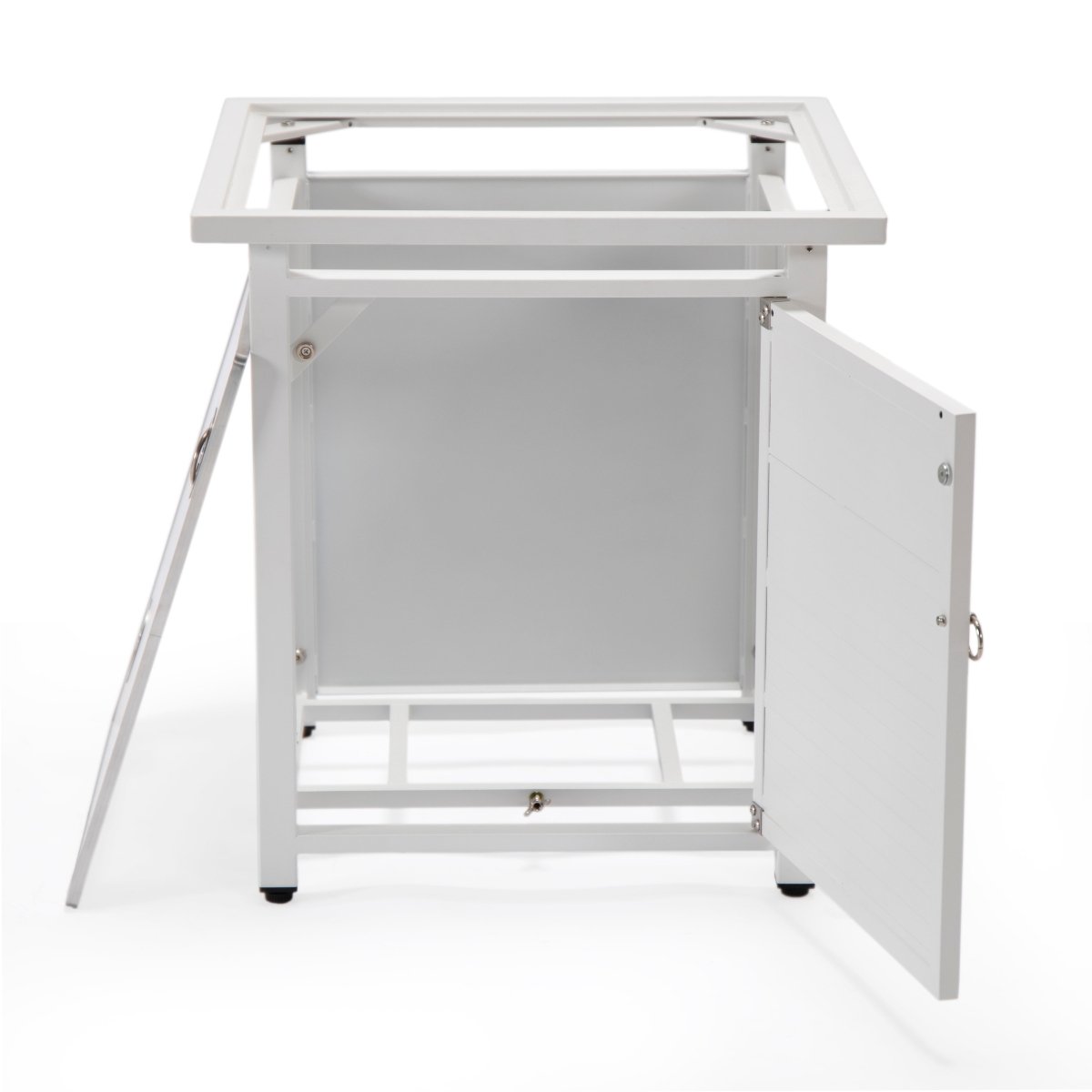 Walbrooke Modern Square Tank Holder Table with Tempered Glass Top and Powder Coated Aluminum Slats/Non Slats Design