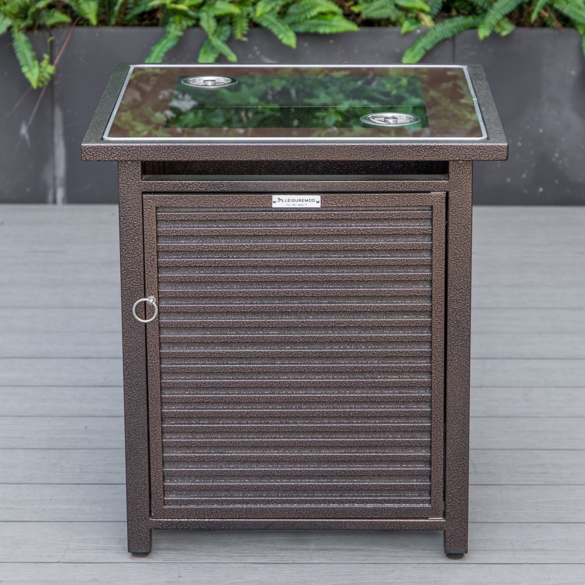 Walbrooke Modern Square Tank Holder Table with Tempered Glass Top and Powder Coated Aluminum Slats/Non Slats Design