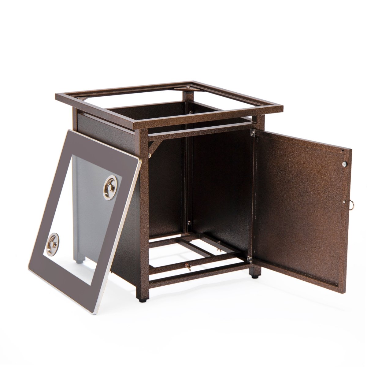 Walbrooke Modern Square Tank Holder Table with Tempered Glass Top and Powder Coated Aluminum Slats/Non Slats Design