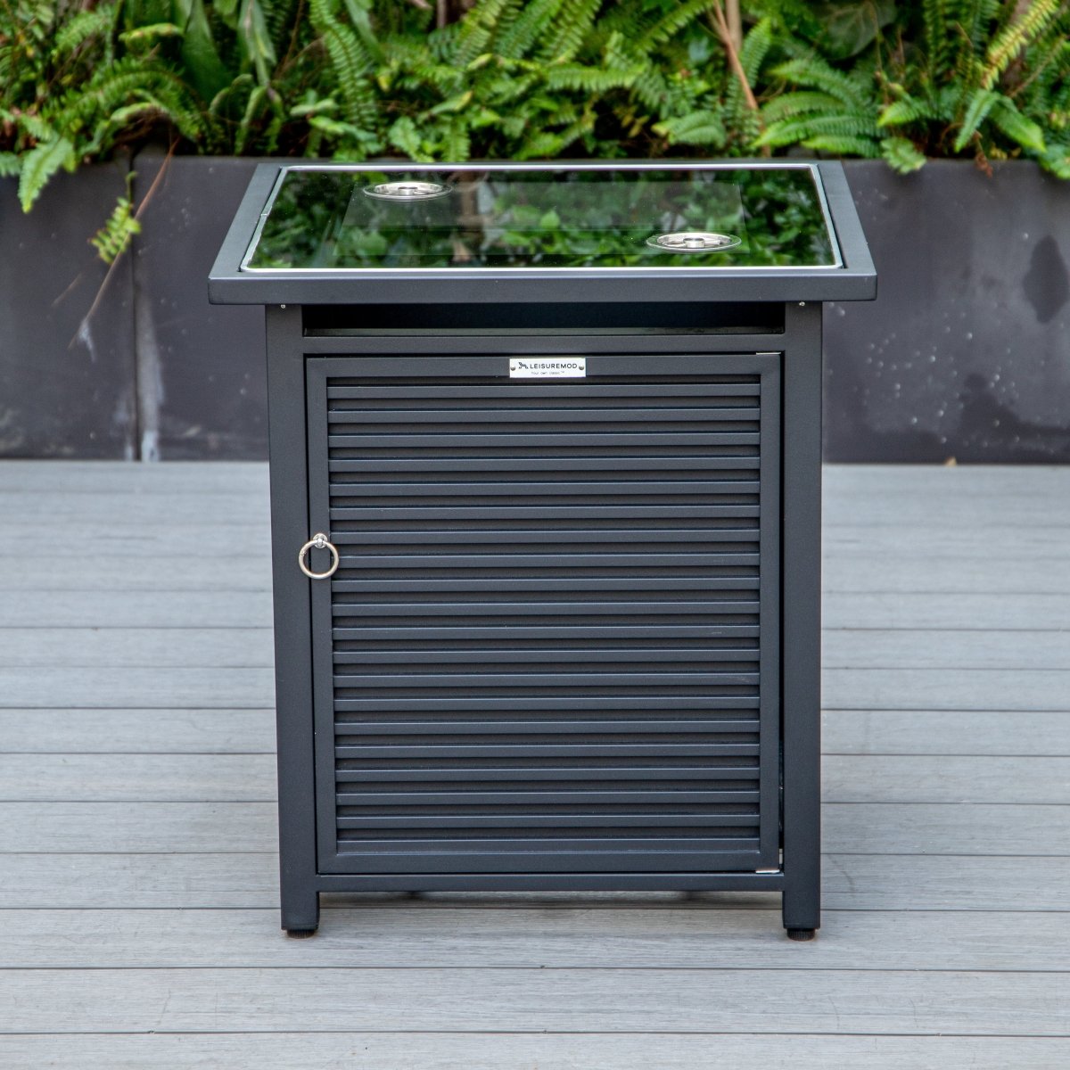 Walbrooke Modern Square Tank Holder Table with Tempered Glass Top and Powder Coated Aluminum Slats/Non Slats Design